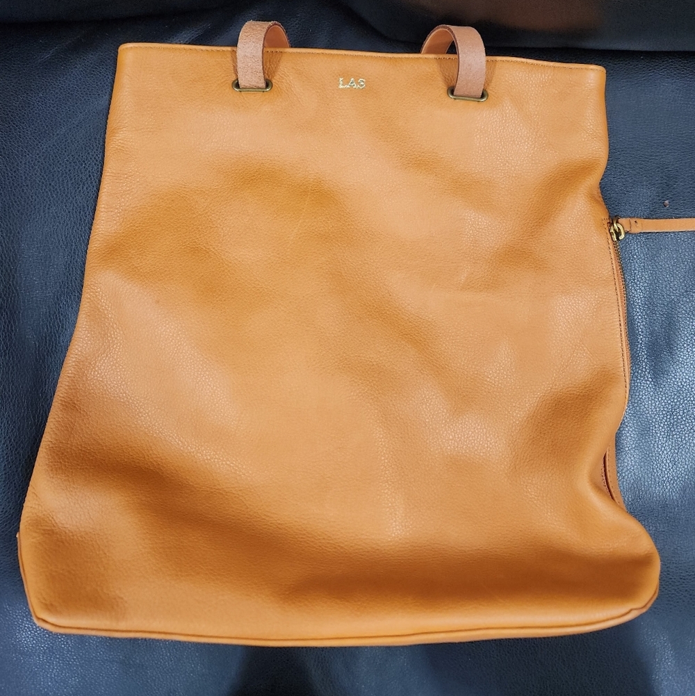 Mark & Graham Cognac Leather Tote with Top Handles